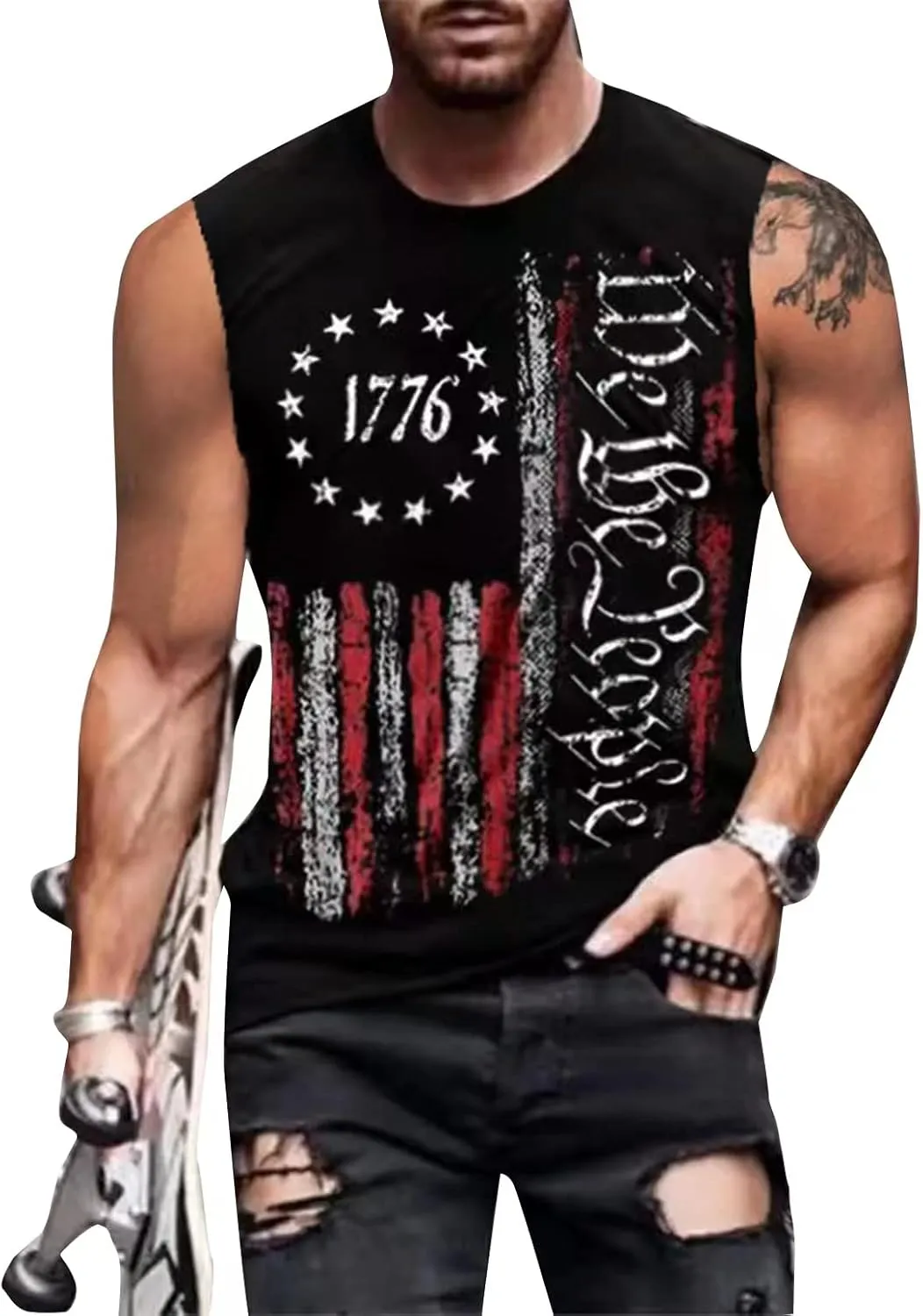 4th of July Shirts Mens Muscle Tank Top 1776 Sleeveless Graphic Gym Workout American Flag Shirt