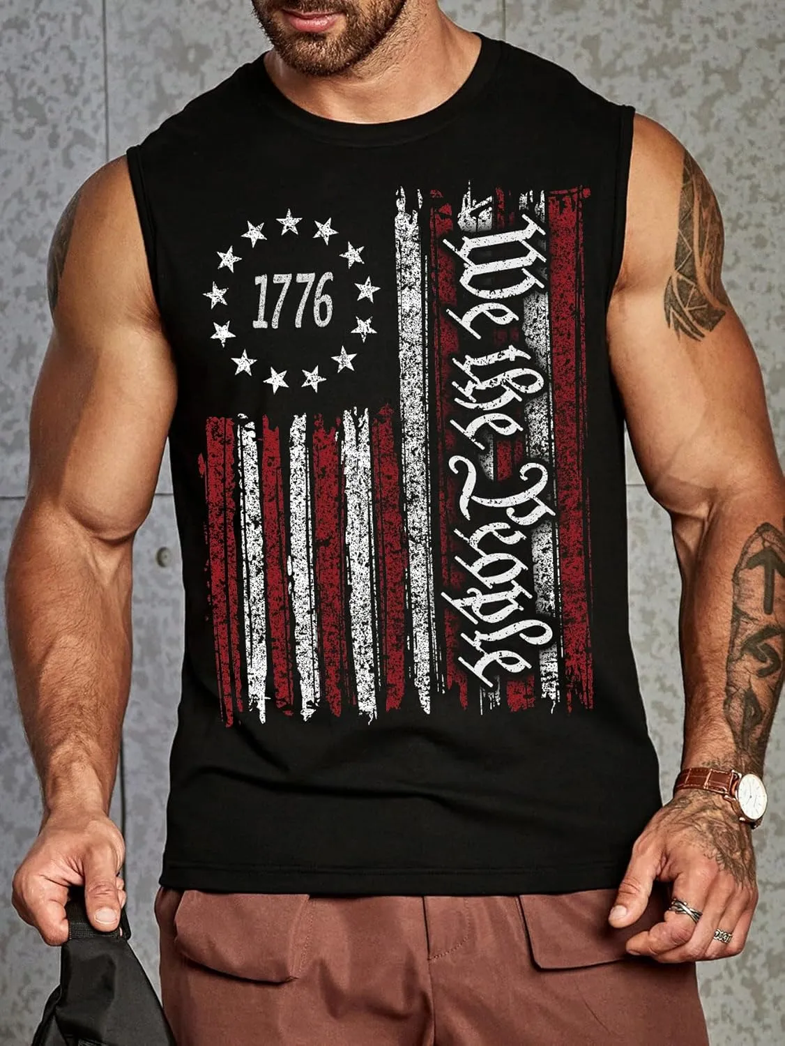4th of July Shirts Mens Muscle Tank Top 1776 Sleeveless Graphic Gym Workout American Flag Shirt