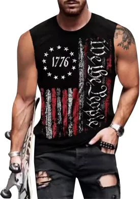 4th of July Shirts Mens Muscle Tank Top 1776 Sleeveless Graphic Gym Workout American Flag Shirt