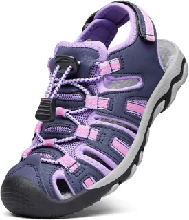 DREAM PAIRS Boys Girls Summer Outdoor Athletic Sport Sandals Walking Hiking Hook and Loop Adjustable Multicolor for Toddler/Little/Big Kids,Size 10 Toddler,Purple/Light/Grey,160912-K