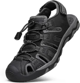DREAM PAIRS Boys Girls Summer Outdoor Athletic Sport Sandals Walking Hiking Hook and Loop Adjustable Multicolor for Toddler/Little/Big Kids,Size 11 Little Kid,Black/Dark/Grey,160912-K