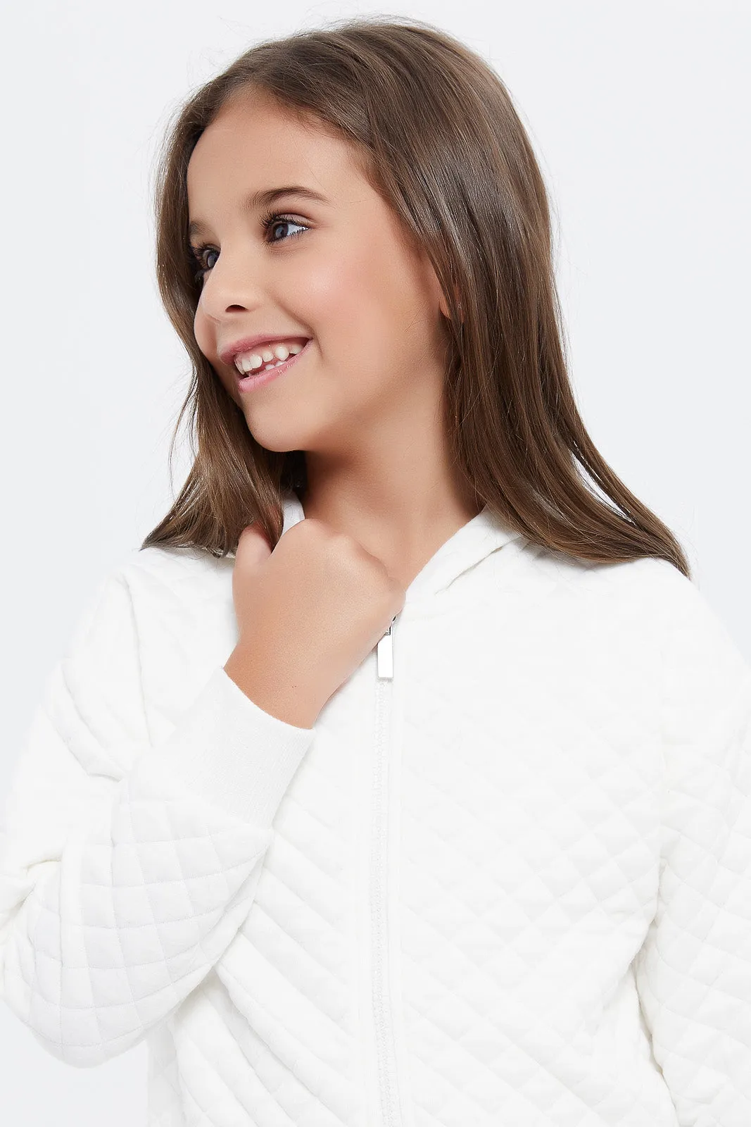 Girls Cream Jacquard Sweatshirt
