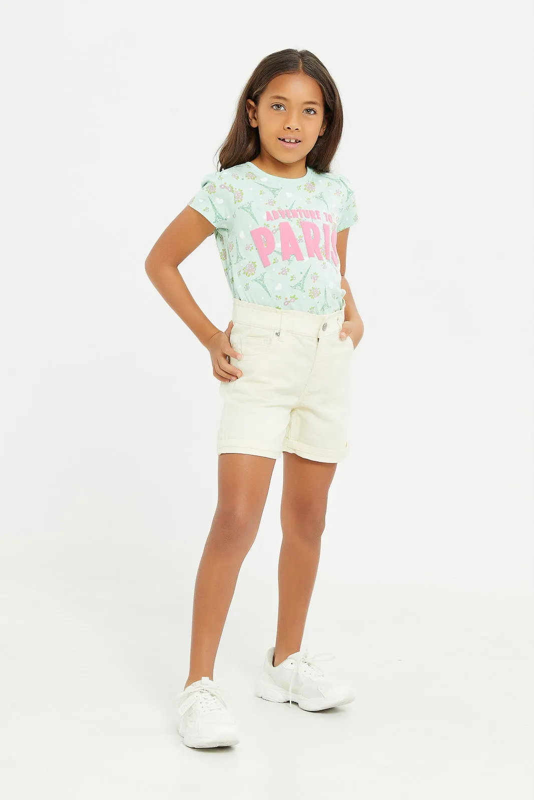 Girls Ecru Denim Shorts
