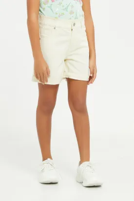 Girls Ecru Denim Shorts