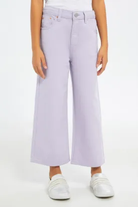 Girls Lilac Plain Wide Leg Jeans