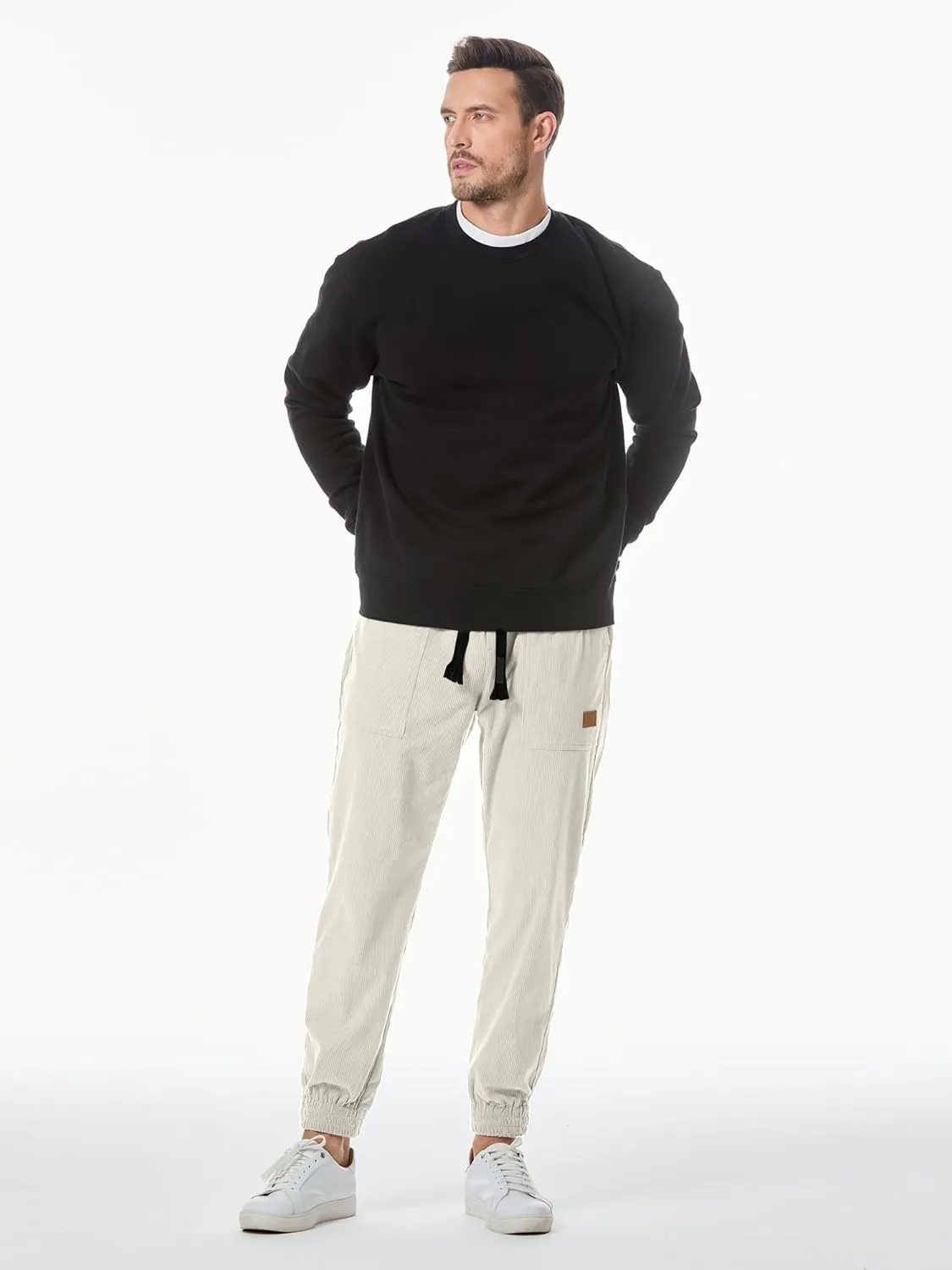 JMIERR Mens Corduroy Joggers Pants Casual Cargo Pants Drawstring Elastic Waist Baggy Tapered Sweatpants with Pockets