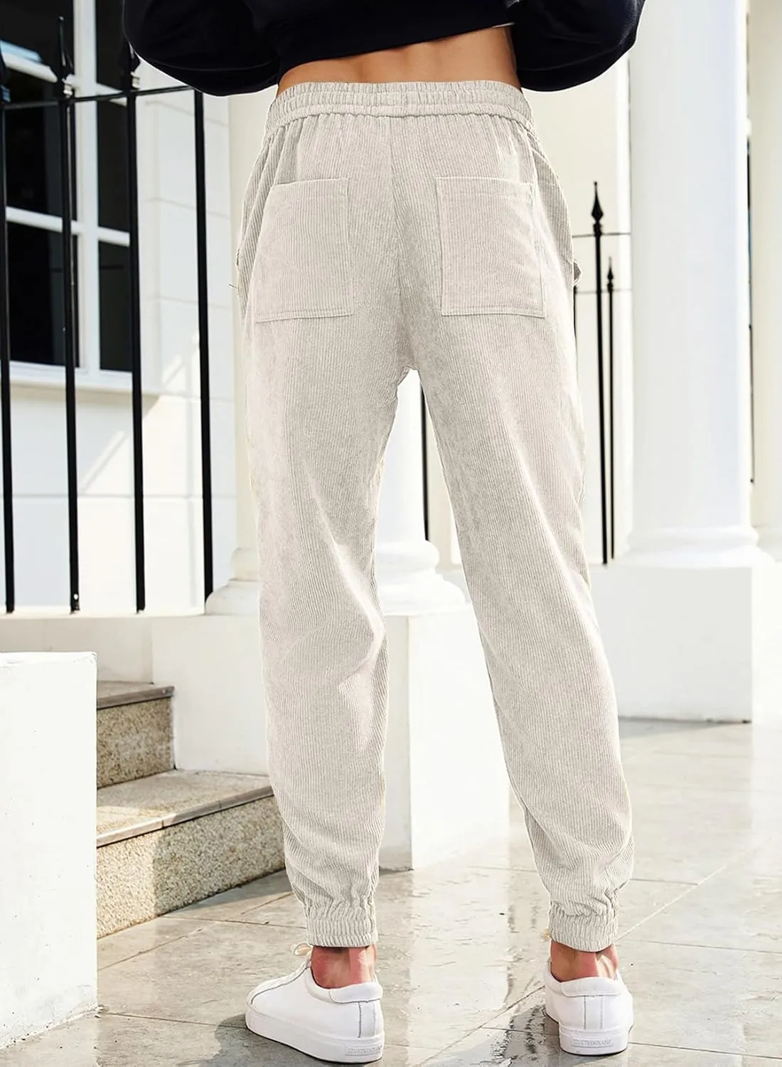 JMIERR Mens Corduroy Joggers Pants Casual Cargo Pants Drawstring Elastic Waist Baggy Tapered Sweatpants with Pockets