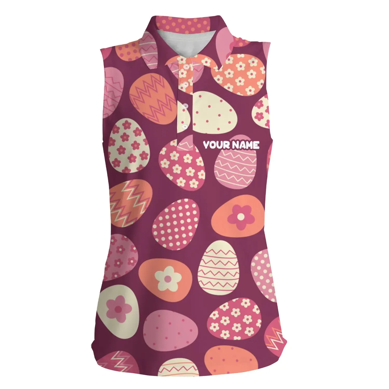 Olorful Easter Eggs Pattern Golf Shirt Custom Womens Sleeveless Polo Shirt, Easter'S Day Golfing Gift