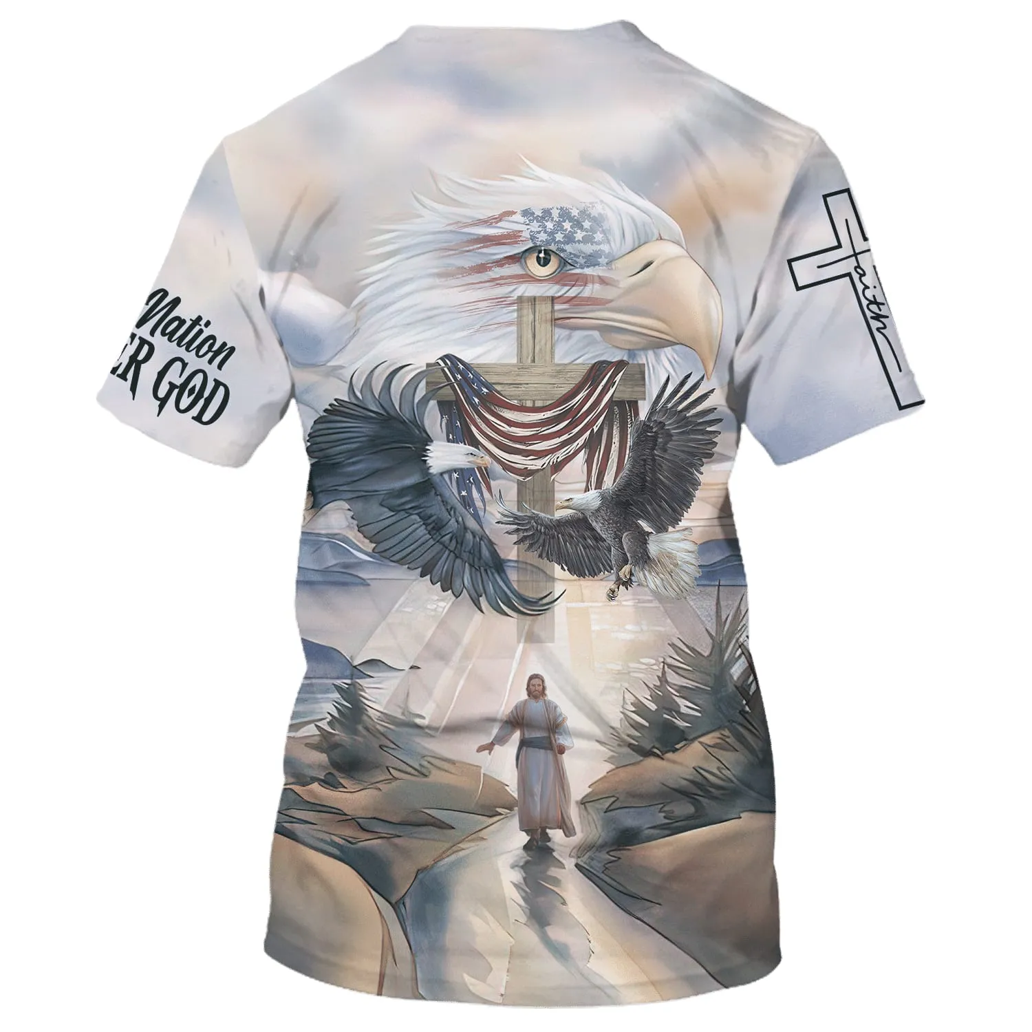 One Nation Under God Eagles Flying Around Cross United States 3D All Over Printed Shirt for Men and Women