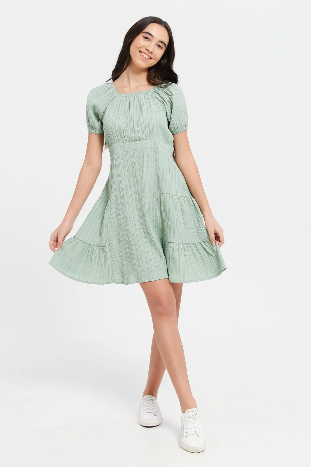 Senior Girls Mint Jacquard Dress