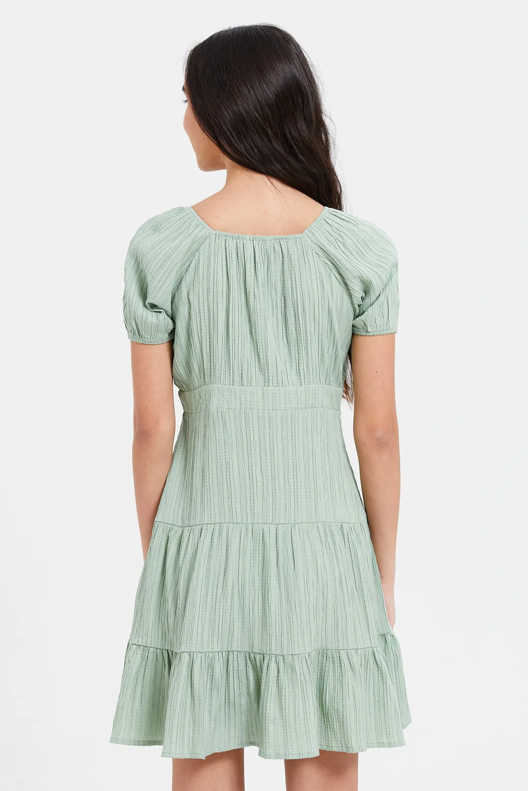 Senior Girls Mint Jacquard Dress