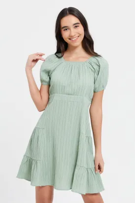 Senior Girls Mint Jacquard Dress