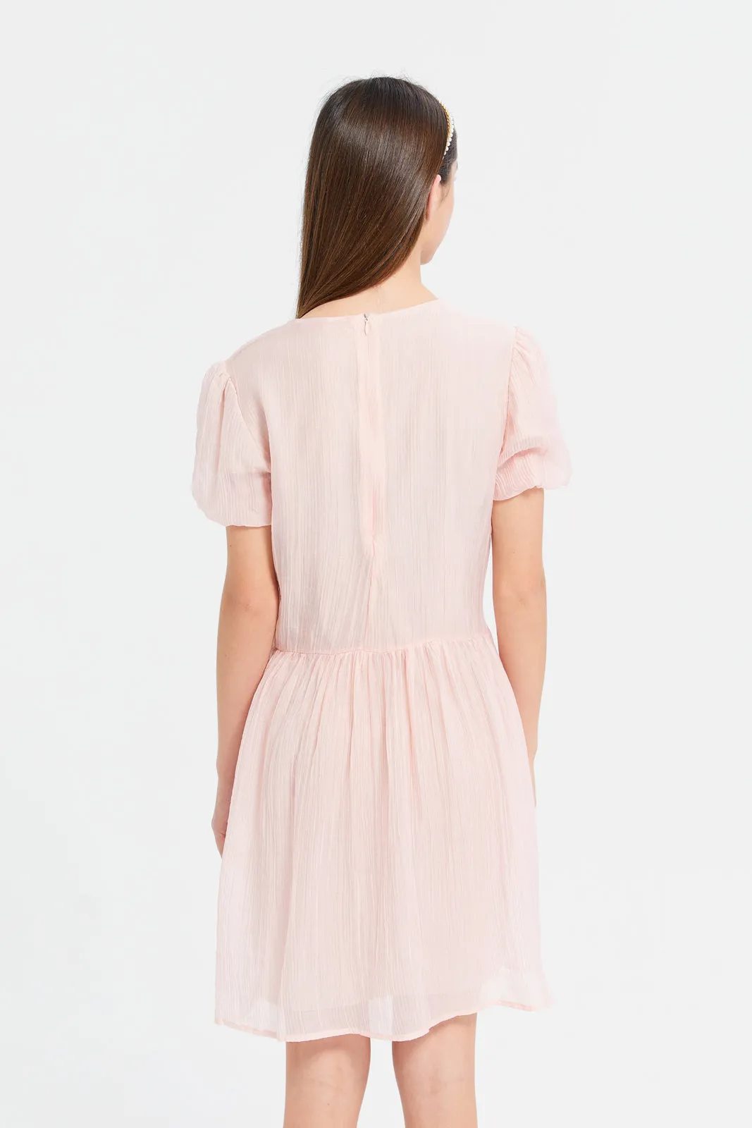 Senior Girls Pink Jacquard Dress