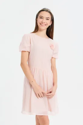 Senior Girls Pink Jacquard Dress